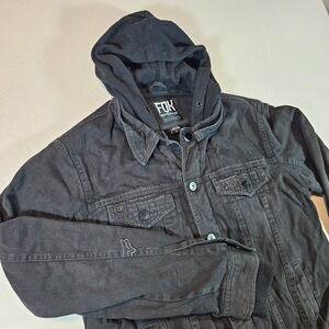 Fox Racing Jacket Mens Large Black Hooded Full Zip Denim Motorcross Vintage Y2K